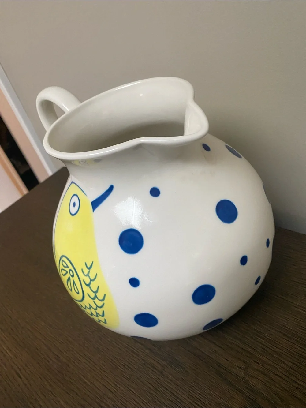 Anthropologie Biscuit hand painted Pottery Cute Chicken Wide Large Pitcher